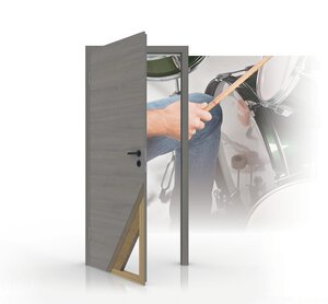 Visuelle Repräsentation einer Tür, die Lärm von einem Schlagzeug zurückhält