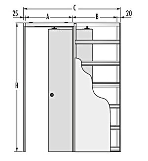 Skizze Schiebetür mit Schiebetürkästen